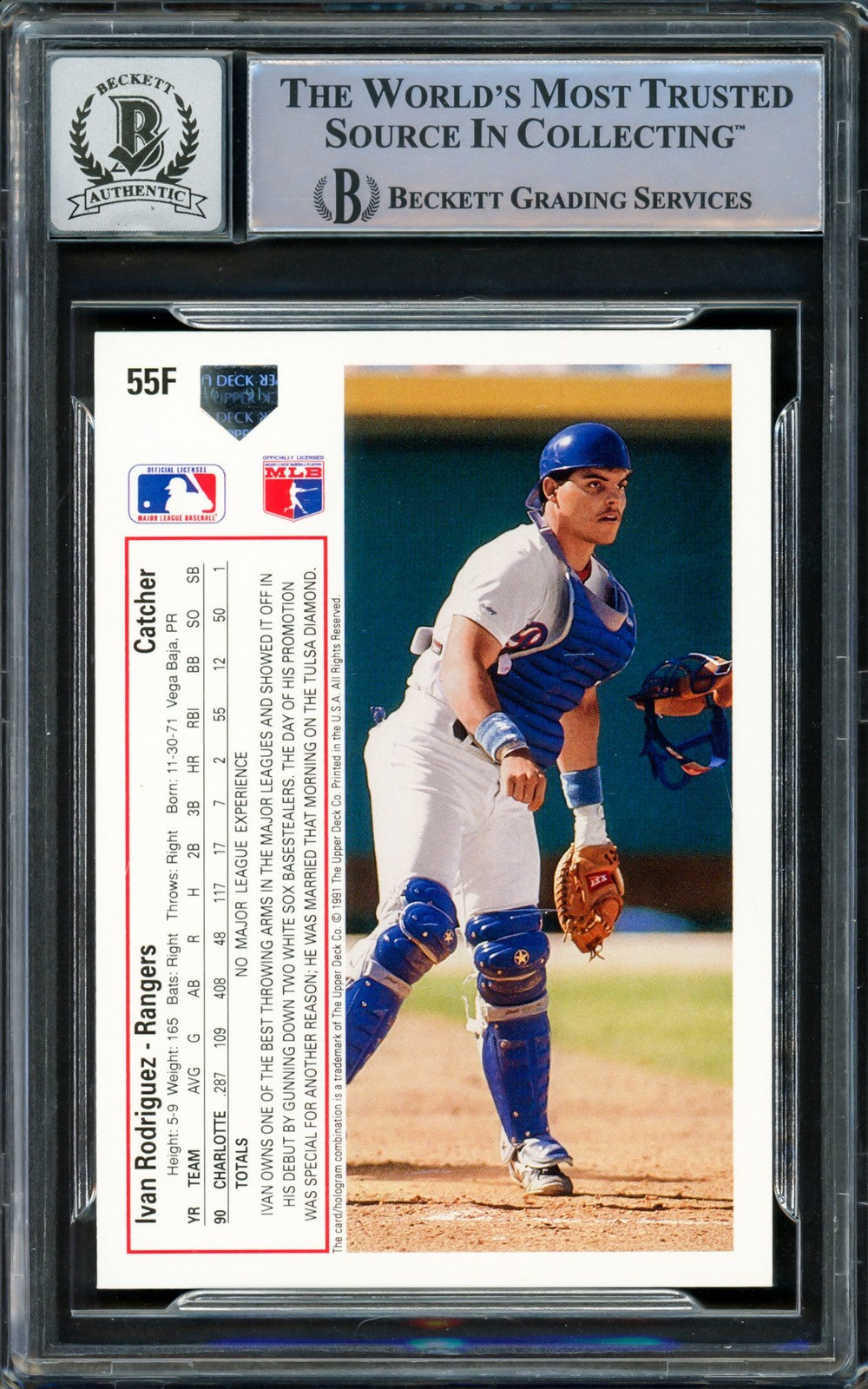 Ivan Rodriguez Auto 1991 Upper Deck Final Edition RC 55F Rangers Auto 10 Beckett