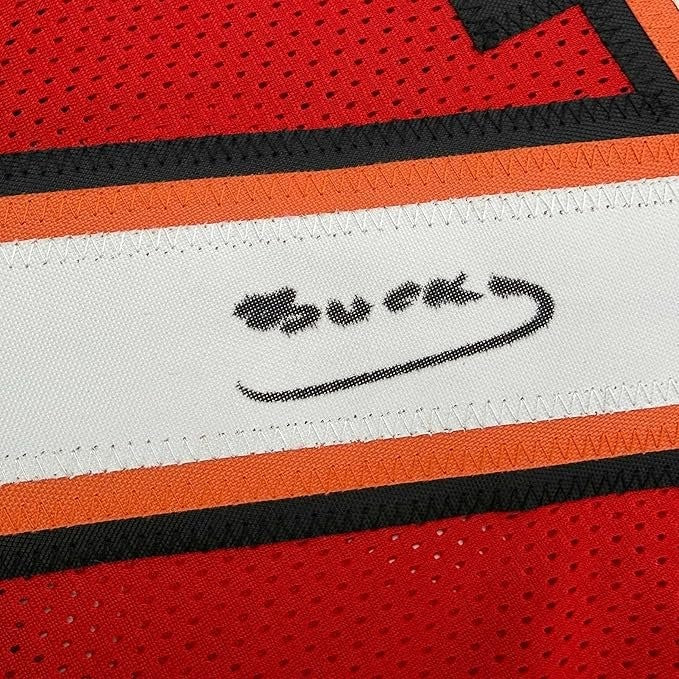 Framed Autographed/Signed Bucky Irving 35x39 Tampa Bay Red Jersey BAS COA