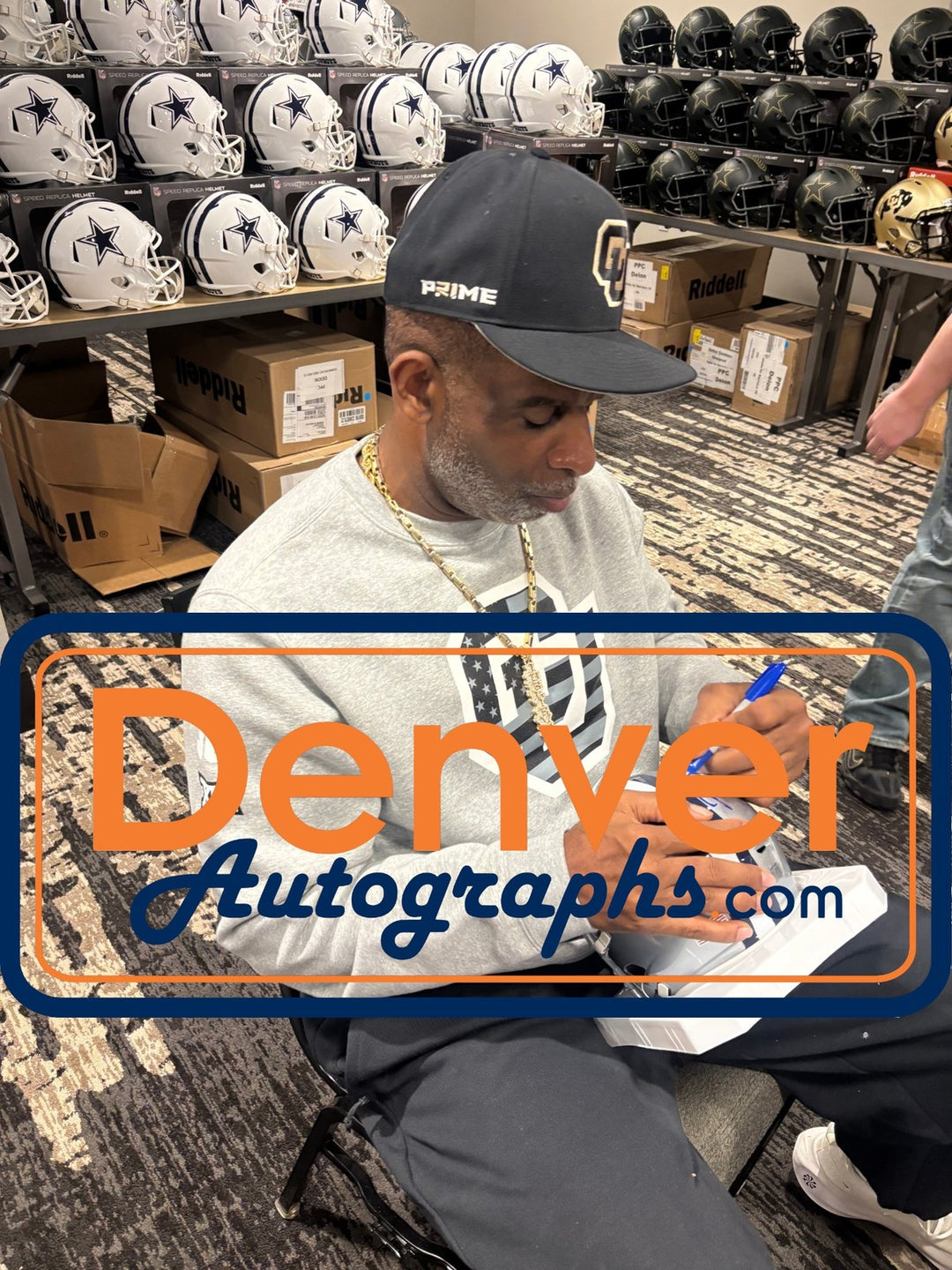 Deion Sanders Autographed Dallas Cowboys Mid-Size Midi Helmet Beckett WIT 55225