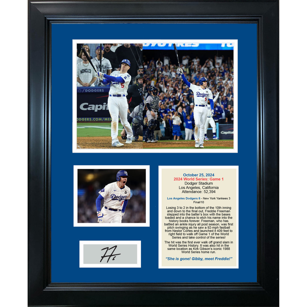 Framed 2024 WS Game 1 Freddie Freeman Grand Slam Facsimile Auto Photo Collage