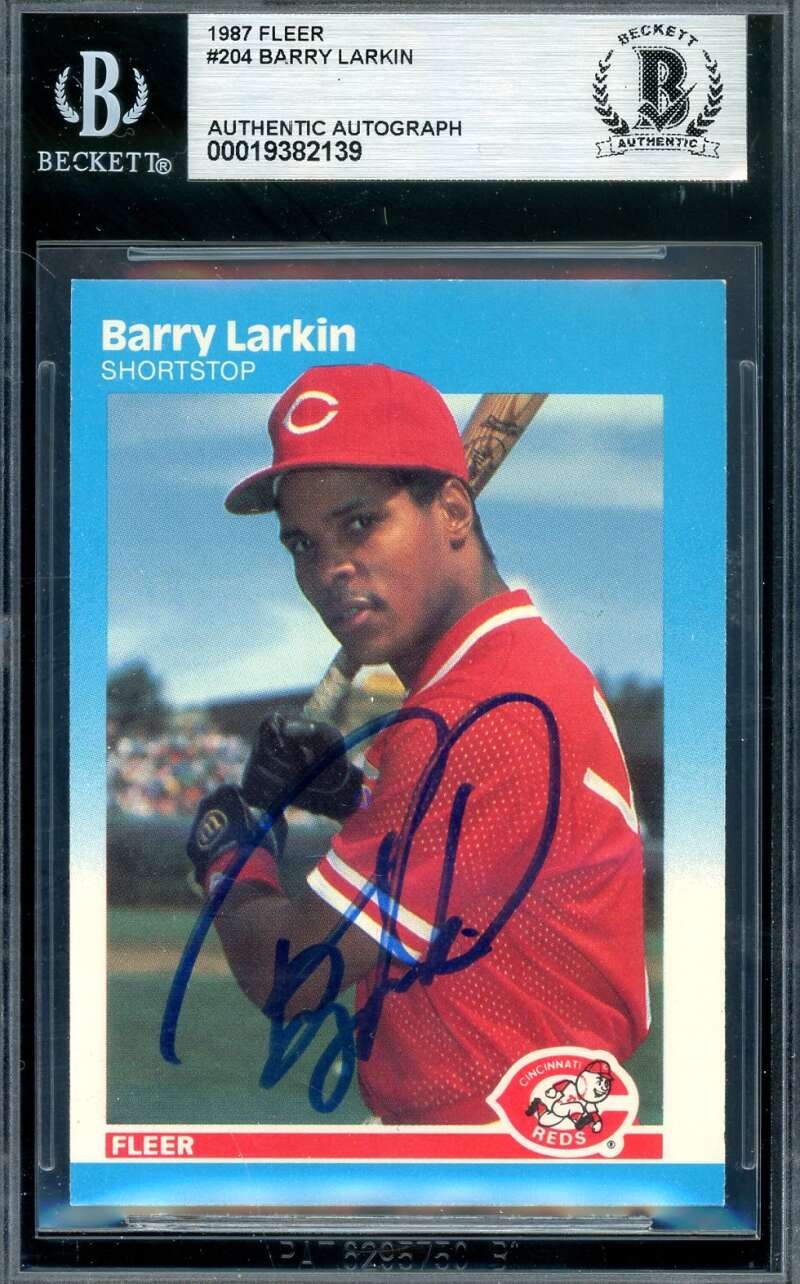 Barry Larkin Beckett BAS Signed 1987 Fleer Rookie Autograph