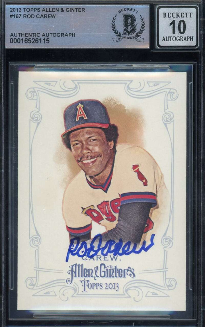 Rod Carew Gem Mint 10 Beckett BAS Signed 2013 Topps Allen and Ginter Autograph