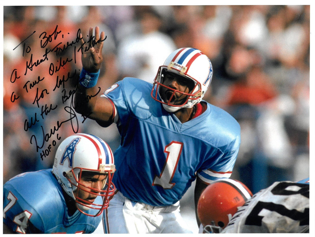 Warren Moon signed Houston Oilers Exclusive 8.5X11 Photo #1 w/ HOF 06 To Bob COA