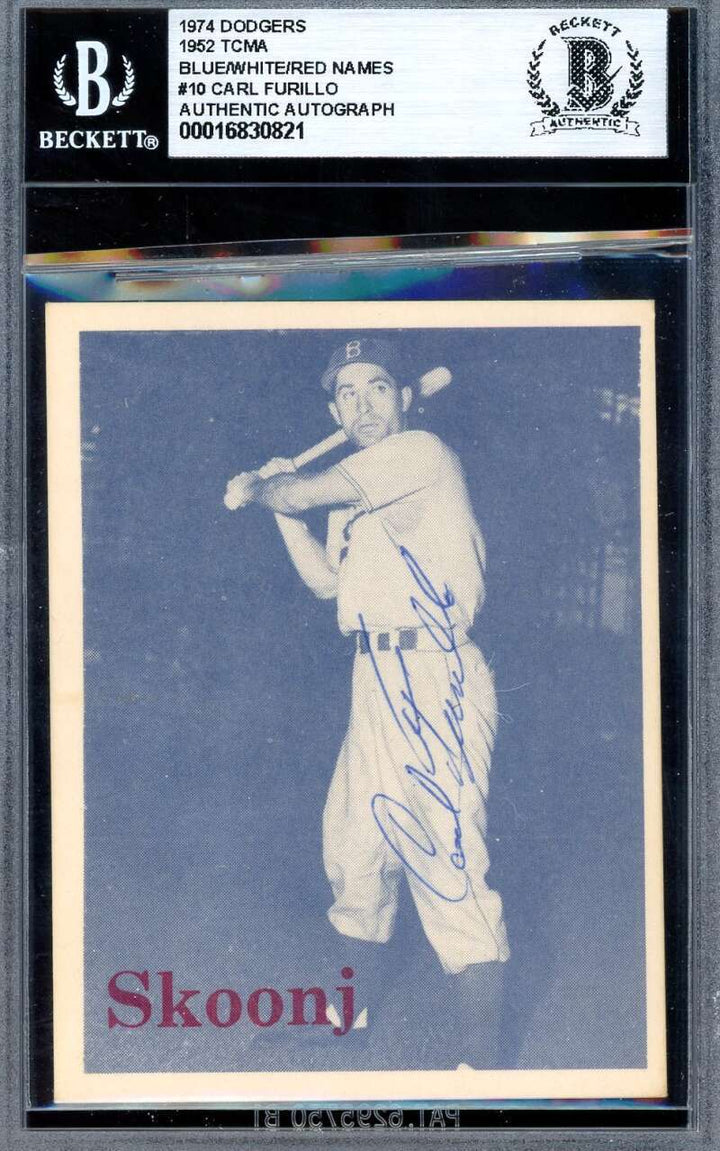 Carl Furillo Beckett BAS Signed 1974 TCMA 1952 Dodgers Autographed