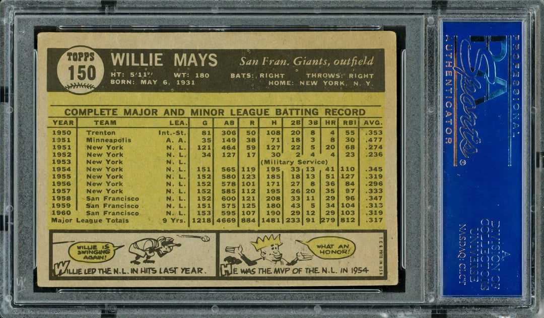 Willie Mays Signed 1961 Topps Card 150 San Francisco Giants PSA/DNA #83084153