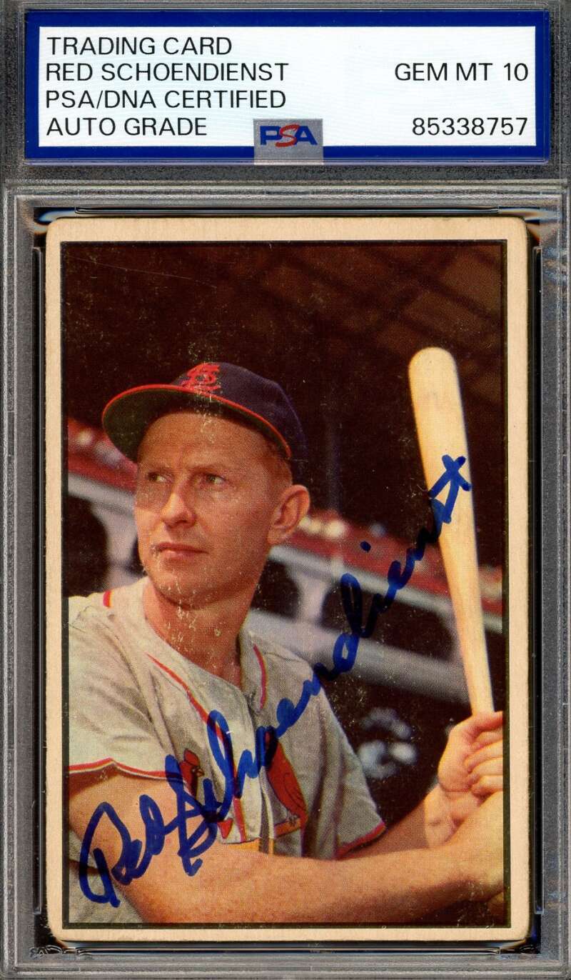 Red Schoendienst Gem Mint 10 PSA DNA Signed 1953 Bowman Color Autograph