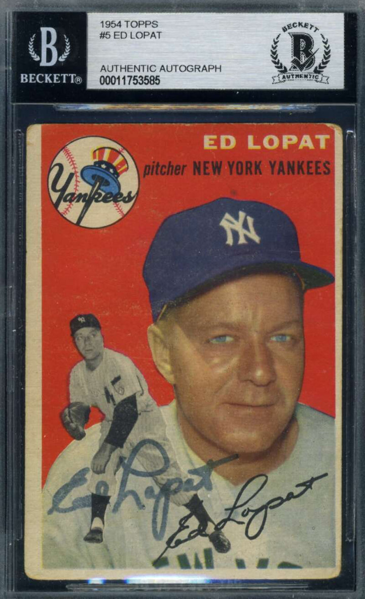 Ed Lopat Beckett BAS Signed 1954 Topps Autograph