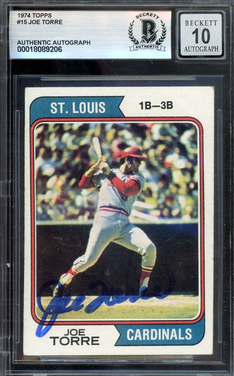Joe Torre Gem Mint 10 Beckett BAS Signed 1974 Topps Autograph