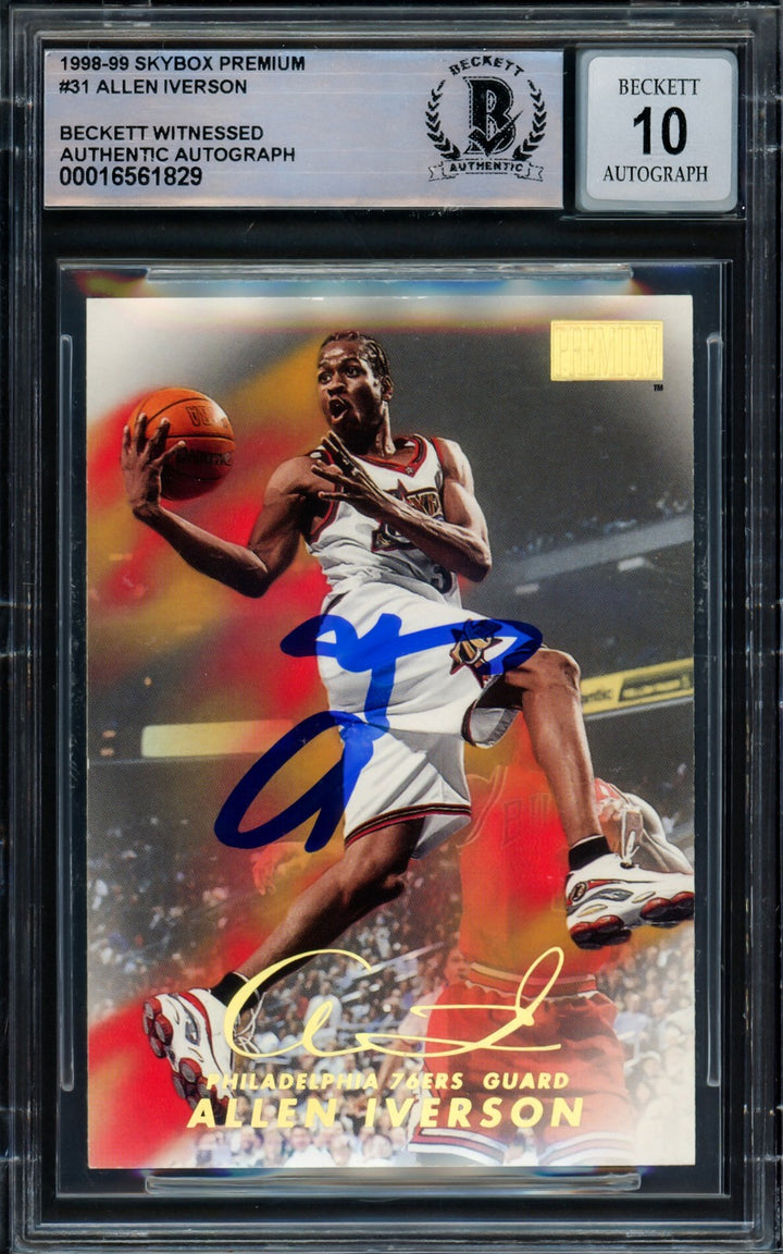 Allen Iverson Signed 1998-99 Skybox Premium Card 31 76ers Sig 10 Beckett Wit