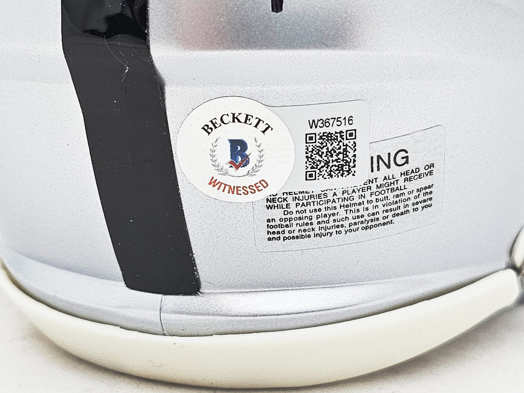 Tyree Wilson Signed Las Vegas Raiders Silver Speed Mini Helmet Beckett Witness