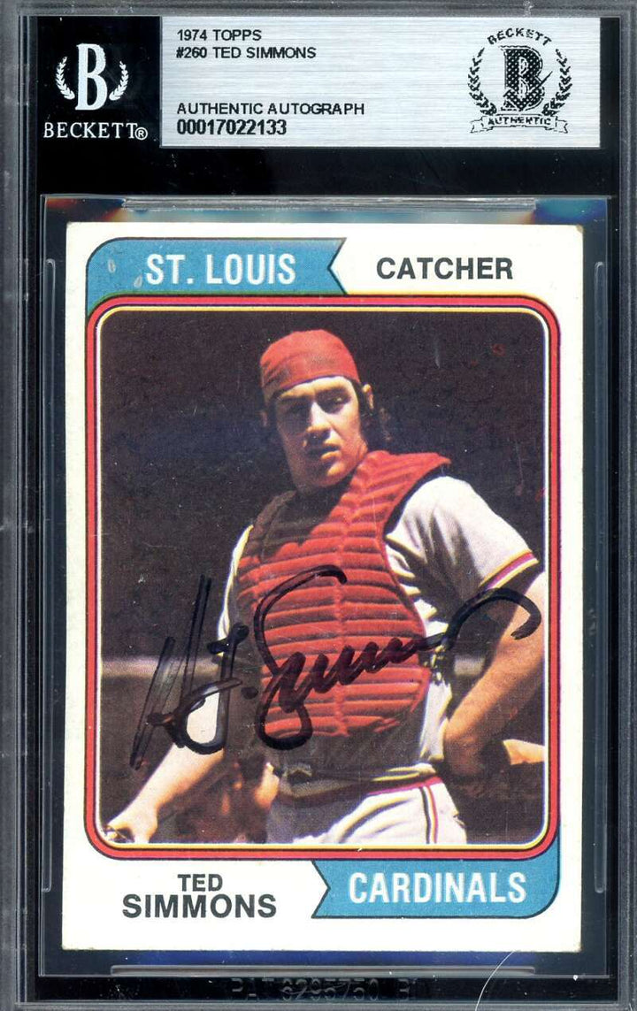 Ted Simmons Beckett BAS Signed 1974 Topps Autograph