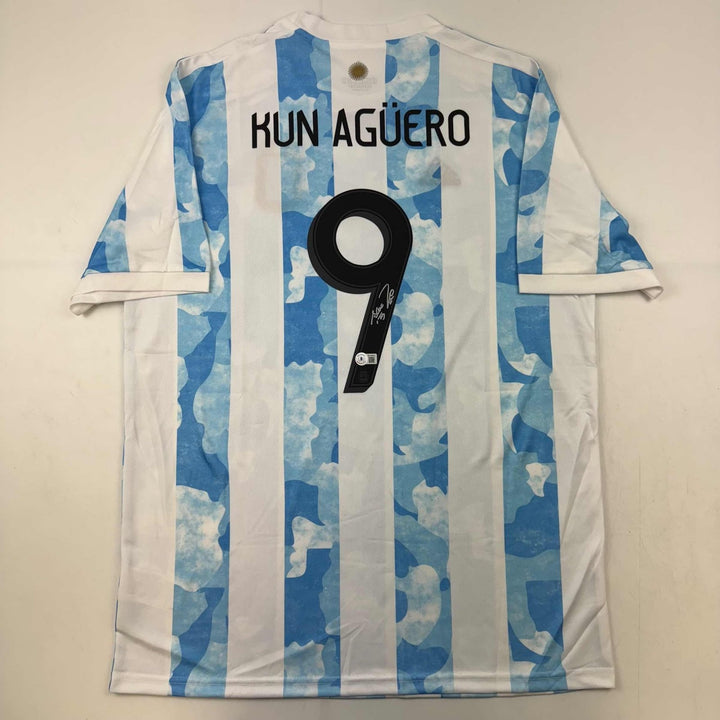 Autographed/Signed Sergio Kun Aguero 2021 Argentina Blue Jersey BAS COA
