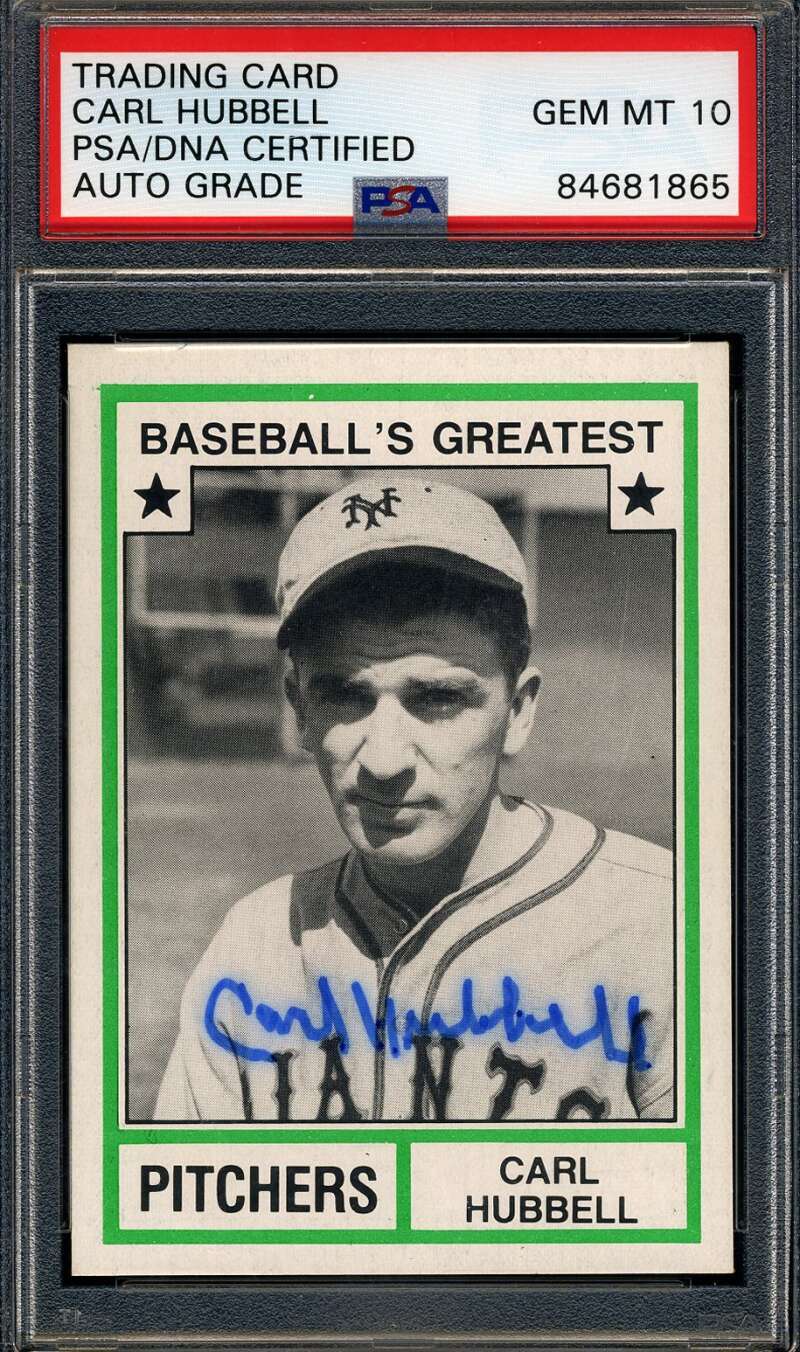 Carl Hubbell Gem Mint 10 PSA DNA Signed 1982 TCMA Baseballs Greatest Autograph