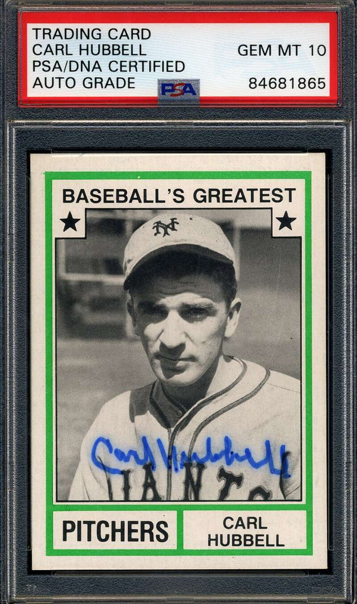 Carl Hubbell Gem Mint 10 PSA DNA Signed 1982 TCMA Baseballs Greatest Autograph