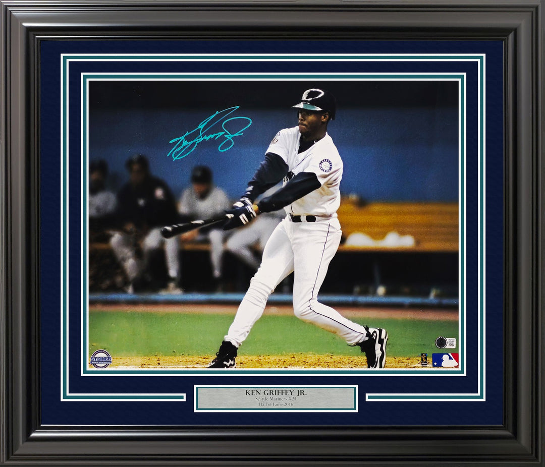 Ken Griffey Jr. Signed Framed 16x20 Photo Seattle Mariners Swing Beckett