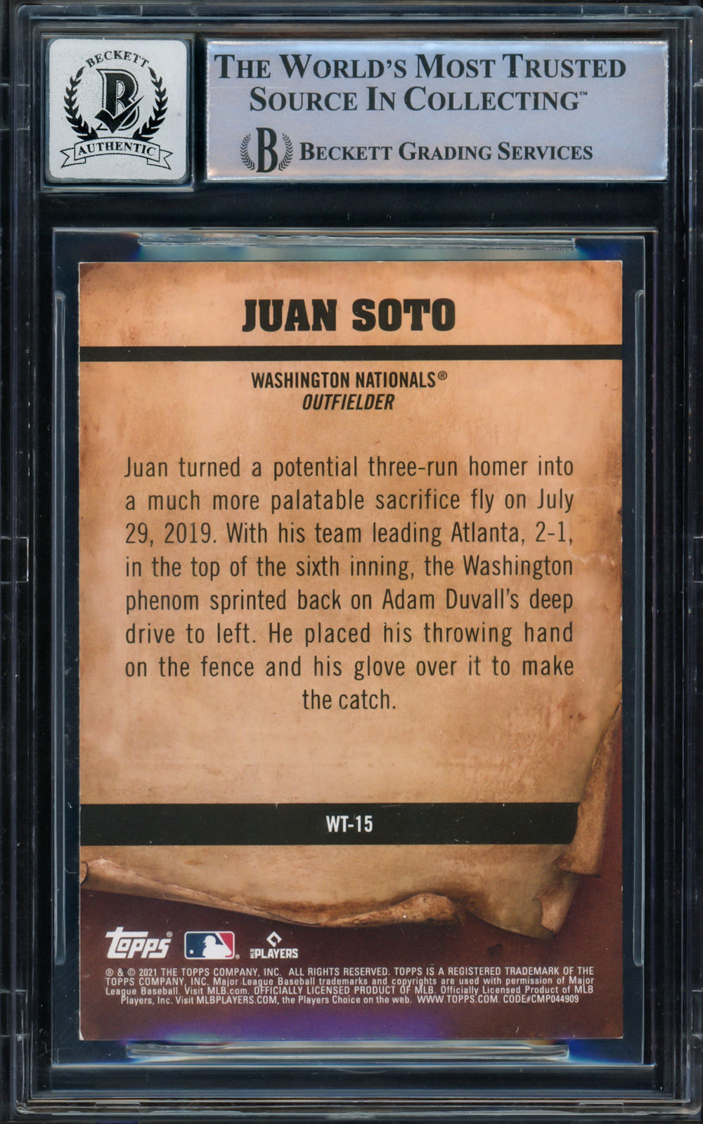 Juan Soto Signed 2021 Topps Big League Wanted Card WT-15 Mets Sig 10 Beckett