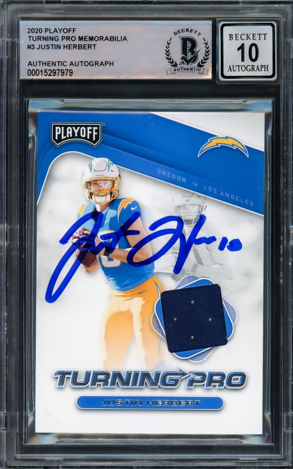 Justin Herbert Signed 2020 Playoff Turning Pro Memorabilia RC 3 Sig 10 Beckett