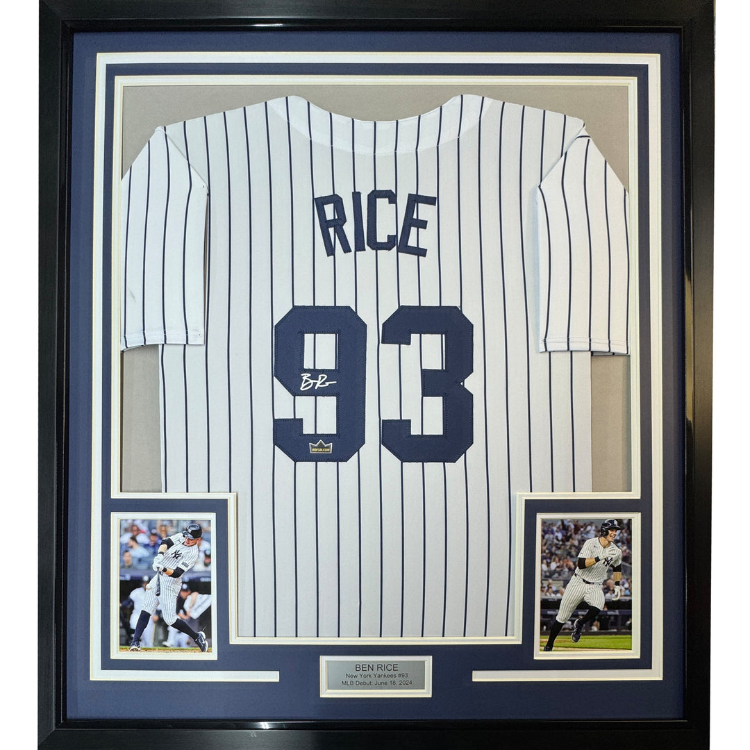 Framed Facsimile Autographed Ben Rice 35x39 Pinstripe Reprint Laser Auto Jersey