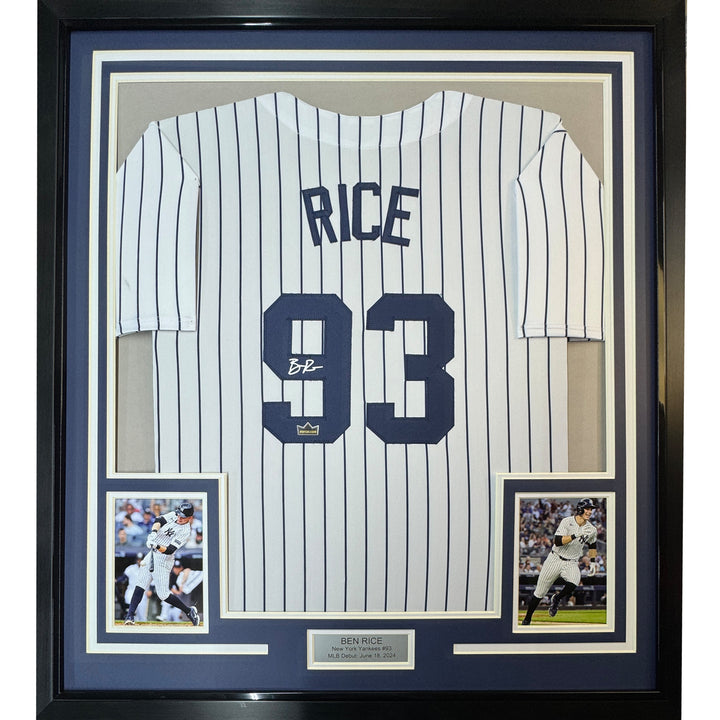 Framed Facsimile Autographed Ben Rice 35x39 Pinstripe Reprint Laser Auto Jersey