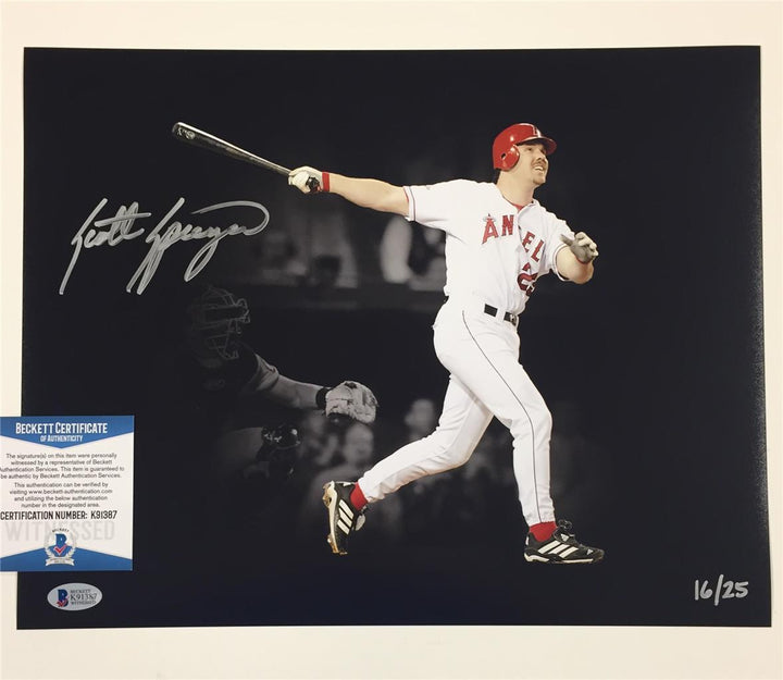 SCOTT SPIEZIO Signed Angels 2002 World Series 11x14 Photo /25 ~ Beckett BAS COA
