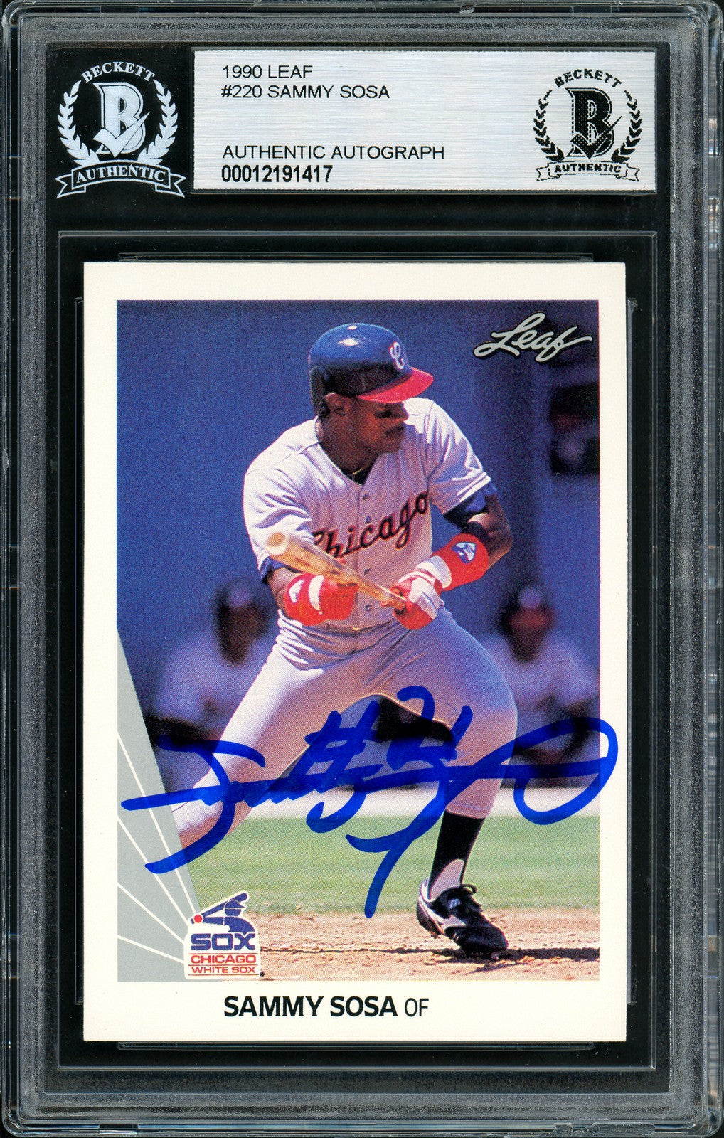 Sammy Sosa Signed 1990 Leaf Rookie Card #220 Chicago White Sox Beckett BAS