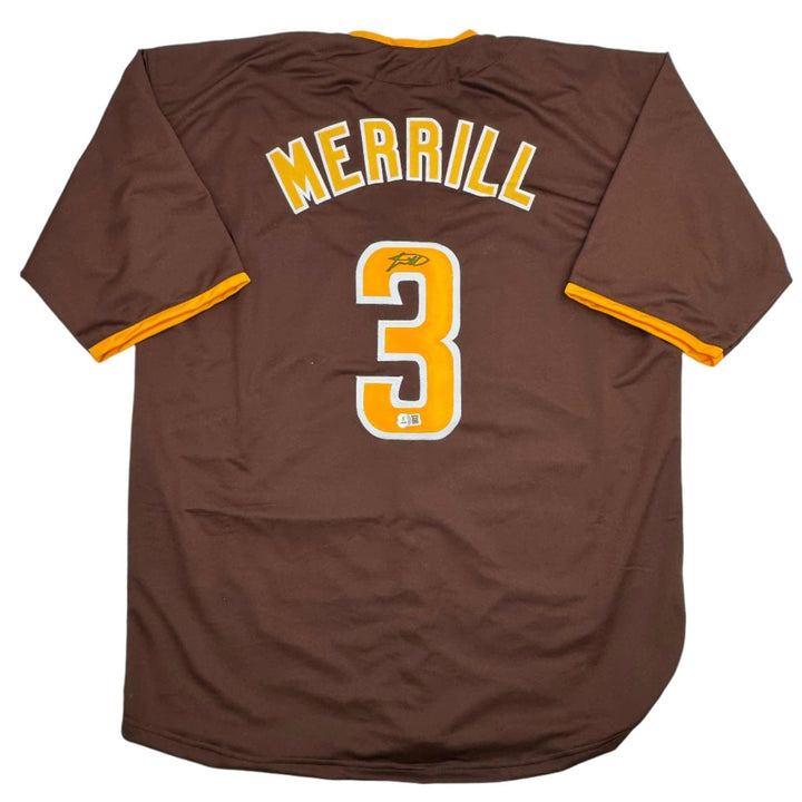 Autographed/Signed Jackson Merrill San Diego Brown Jersey Beckett COA