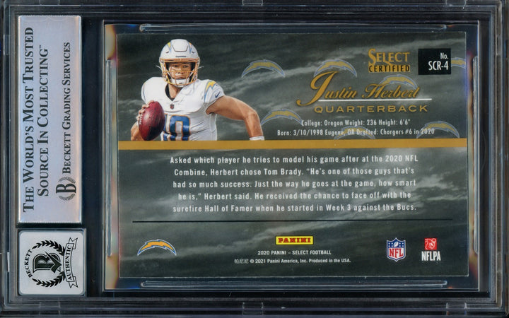 Justin Herbert Auto 2020 Select Certified RC 4 Chargers BGS 9 Auto GM 10 Beckett