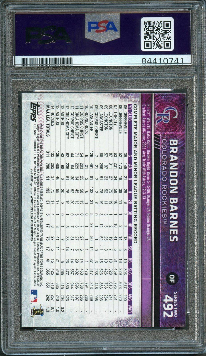 2015 Topps #492 Brandon Barnes Signed Card PSA Slabbed Auto 10 Rockies