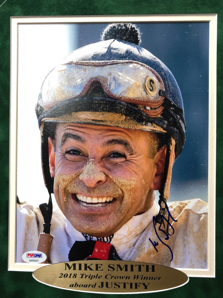 Mike Smith Triple Crown Framed Signed 8x10 Photo Justify COA PSA/DNA w/ Ticket