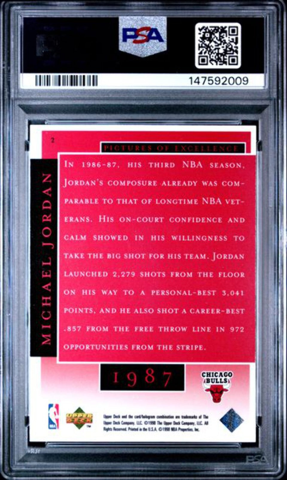 Graded 1998 UD MJ Career Collection Michael Jordan #2 Excellence Card PSA 9 Mint