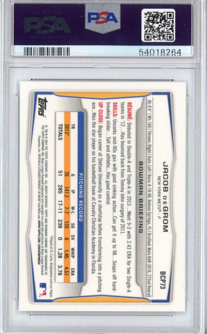 Graded 2014 Bowman Chrome Prospects Jacob DeGrom #BCP73 Rookie RC Baseball Card