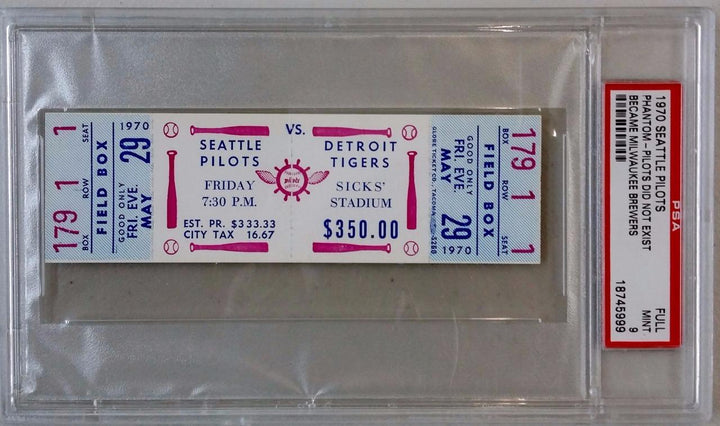 SEATTLE PILOTS vs DETROIT TIGERS May 29, 1970 Full Unused Game Ticket ~ PSA 9