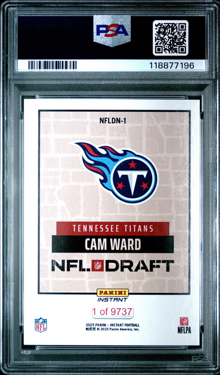 Graded 2025 Panini Instant Cam Ward #NFLDN1 Draft Night RC Football Card PSA 10