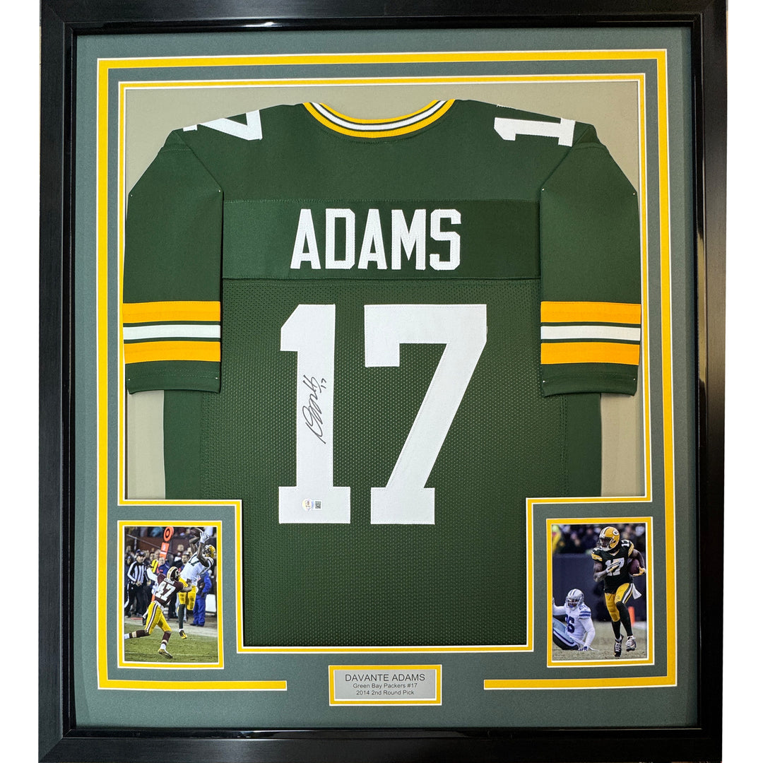 FRAMED Autographed/Signed DAVANTE ADAMS 33x42 Green Bay Green Jersey JSA COA