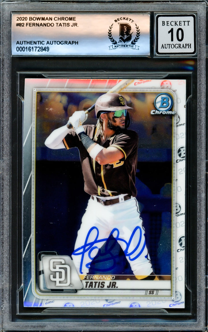 Fernando Tatis Jr. Signed 2020 Bowman Chrome Card #82 San Diego Padres Auto 10