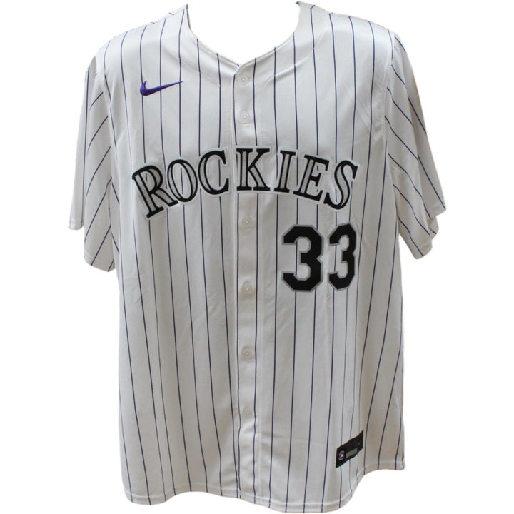 Larry Walker Autographed Colorado Rockies White Nike Jersey HOF TRI 47364