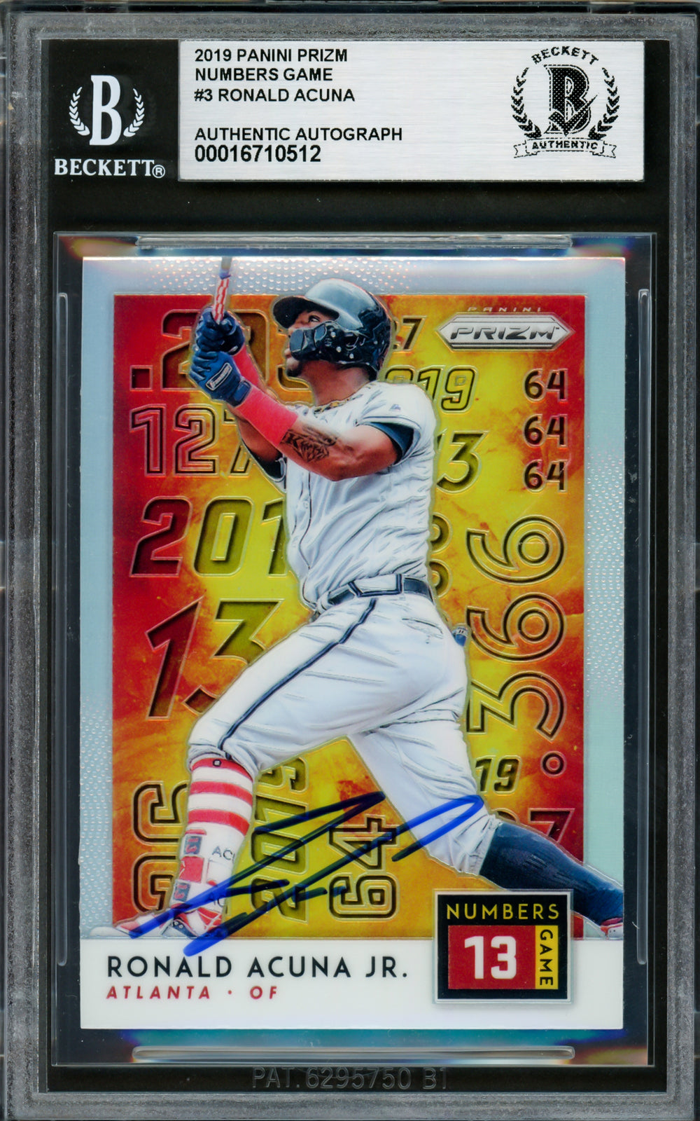 Ronald Acuna Jr. Signed 2019 Panini Prizm Numbers Game Card NG3 Braves Beckett