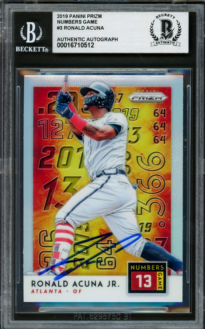 Ronald Acuna Jr. Signed 2019 Panini Prizm Numbers Game Card NG3 Braves Beckett