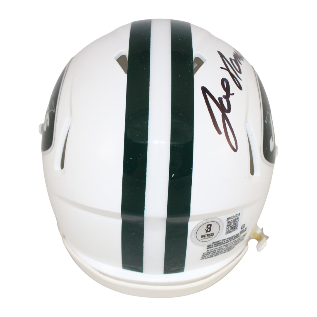 Joe Namath Autographed New York Jets TB 65-77 Mini Helmet Beckett Witness 53352