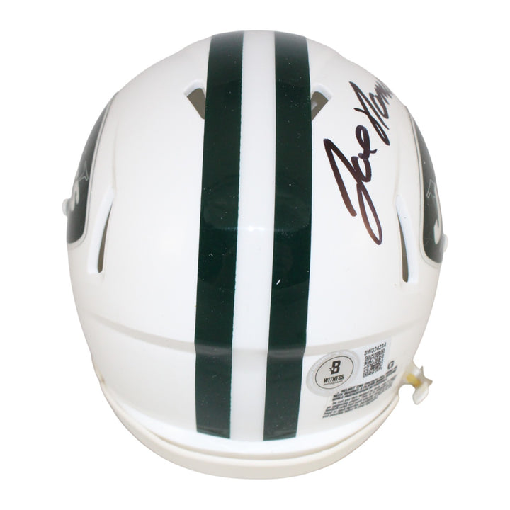 Joe Namath Autographed New York Jets TB 65-77 Mini Helmet Beckett Witness 53352