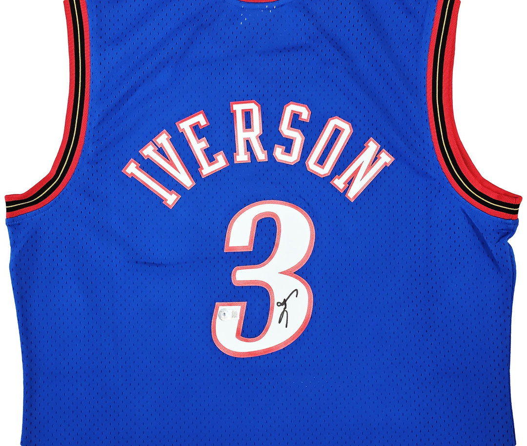 76ers Allen Iverson Auto Blue AUTH Mitchell Ness 99 HWC Swingman Jersey XL BAS
