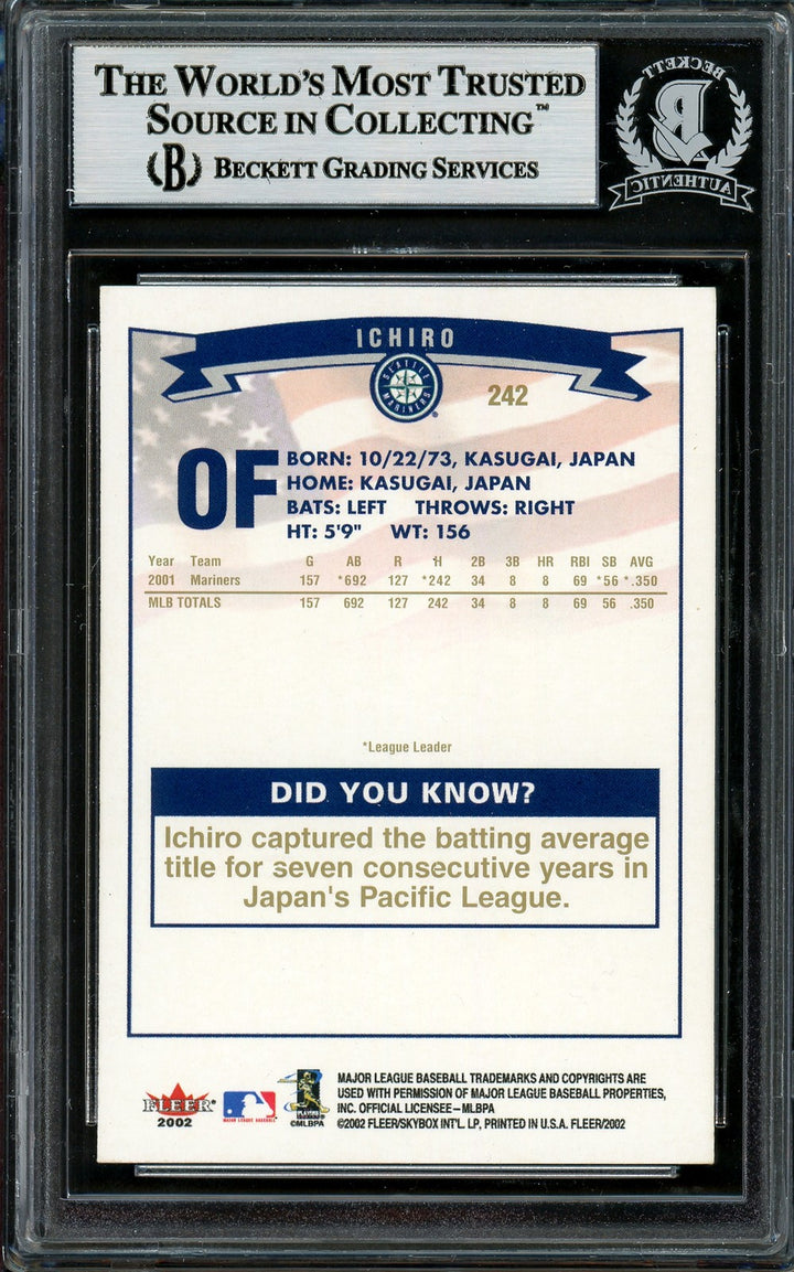 Ichiro Suzuki Signed 2002 Fleer Card 242 Mariners Gold Letter Beckett #12785751