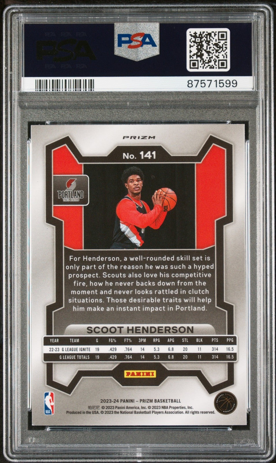 Graded 2023 Panini Prizm Scoot Henderson #141 Ice Rookie Card PSA 10