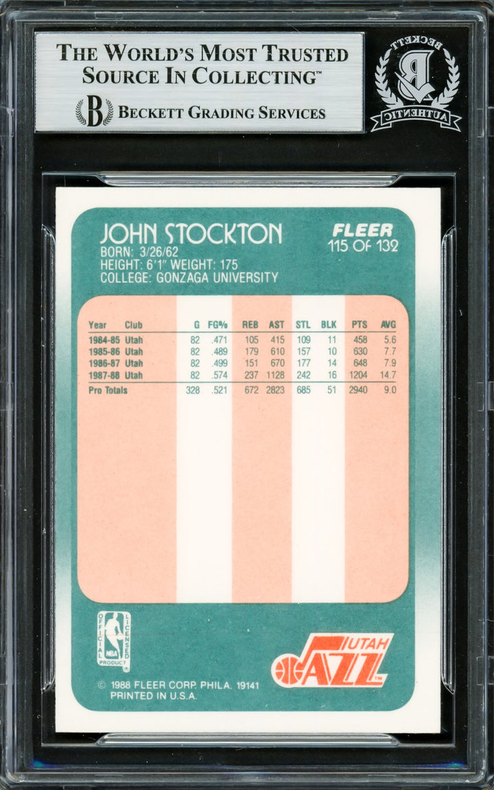John Stockton Signed 1988-89 Fleer RC 115 Utah Jazz Beckett #16704993