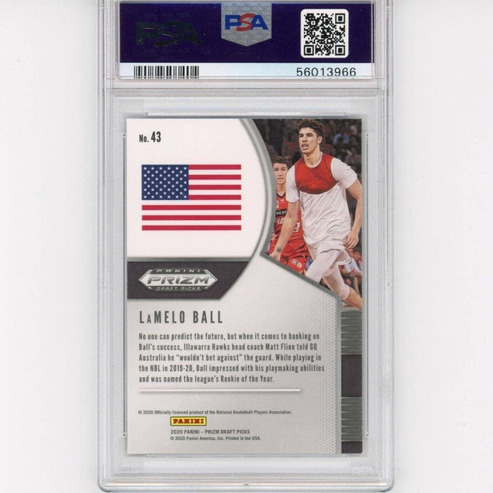 Graded 2020-21 Panini Prizm LAMELO BALL #43 Rookie RC Card PSA 10