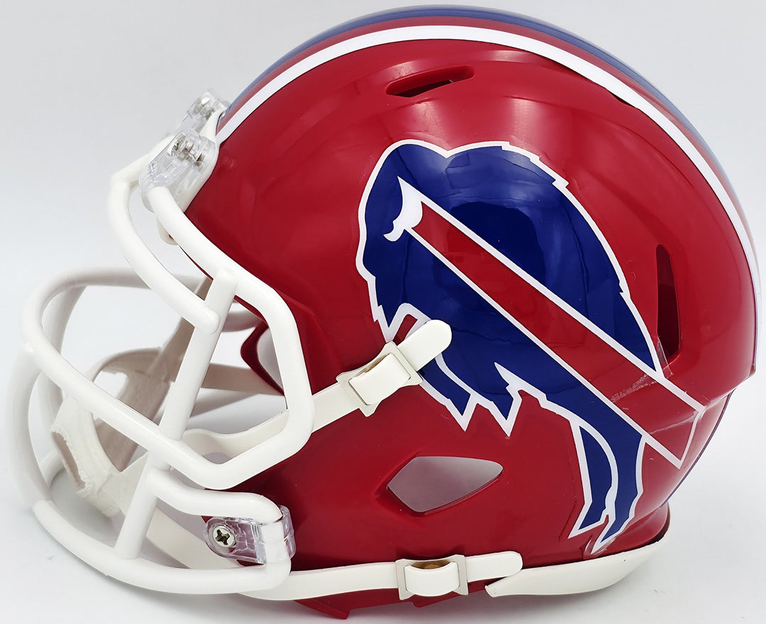 Jim Kelly Auto Signed Bills 1987-01 Throwback Red Speed Mini Helmet Beckett Wit