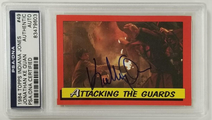 Jonathan Ke Quan signed 1984 Topps Indiana Jones #49 Attacking Guards Card ~ PSA
