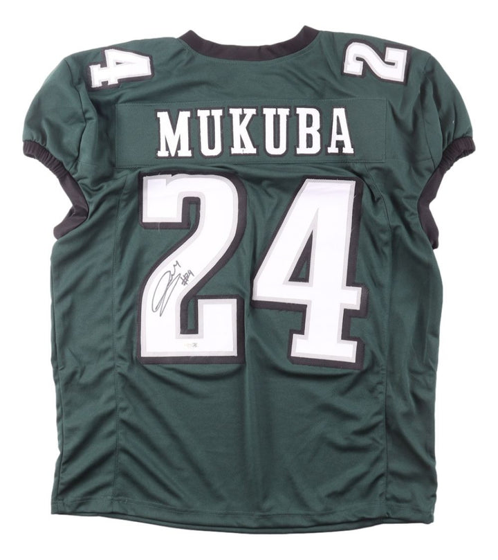 Andrew Mukuba Philadelphia Signed Green Pro Cut Football Jersey JSA QR Hologram