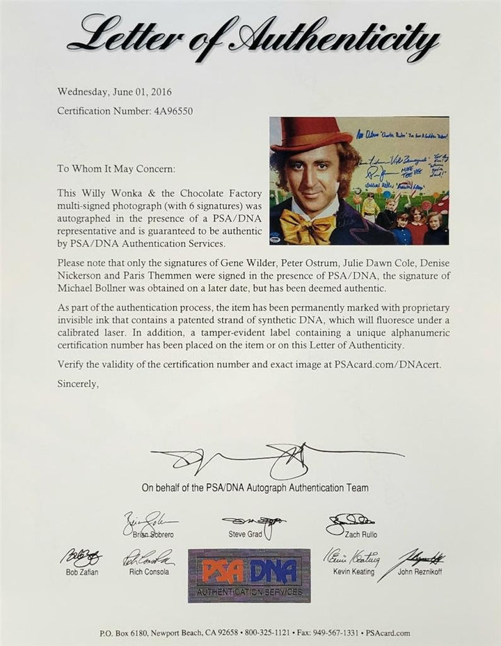 Gene Wilder + Willy Wonka Kids cast (5x autographs) signed 12x17 Photo PSA (A)