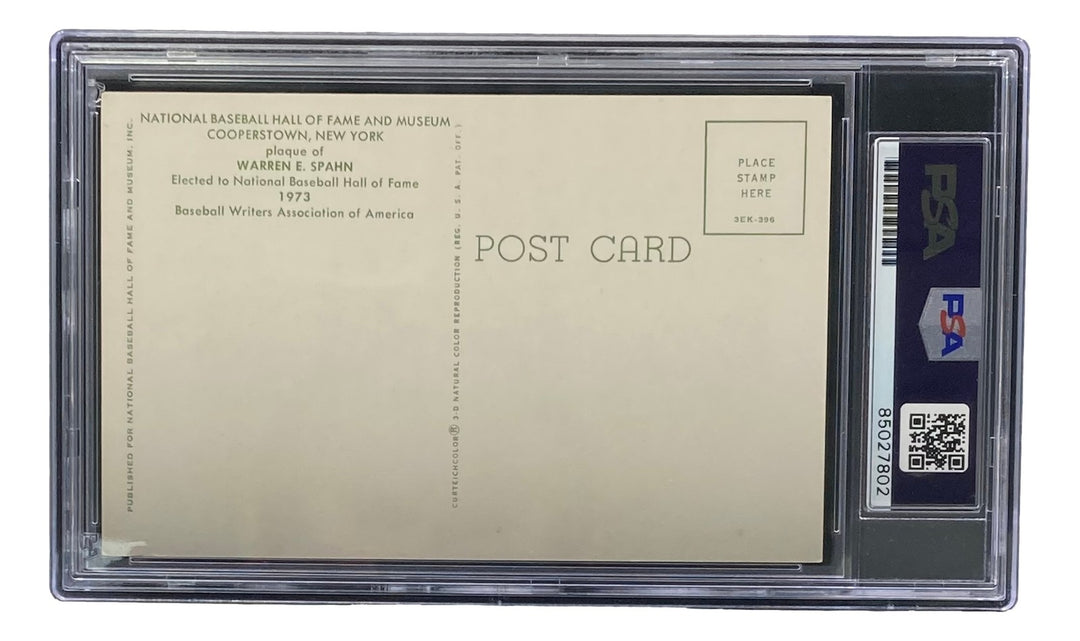 Warren Spahn Signed 4x6 Milwaukee Braves Hall Of Fame Plaque Card PSA/DNA